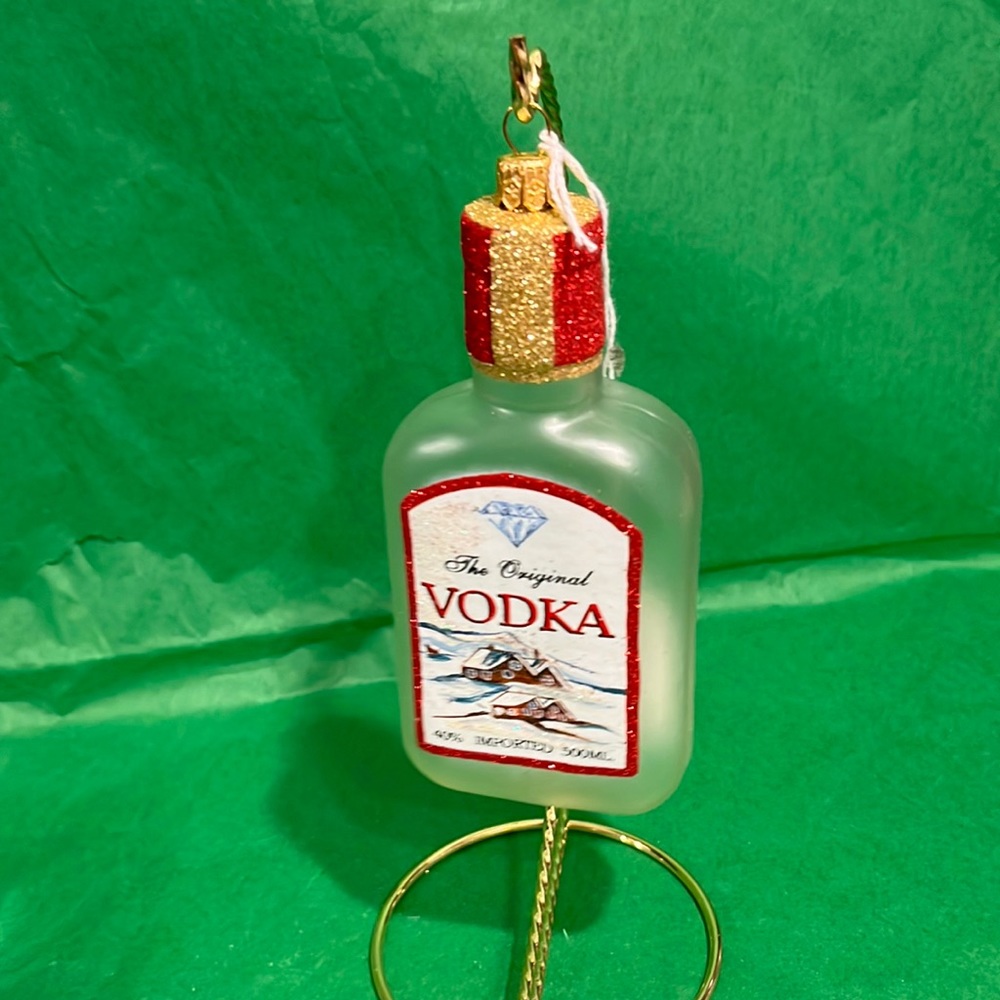 Handmade glass blown vodka bottle ornament NWOT